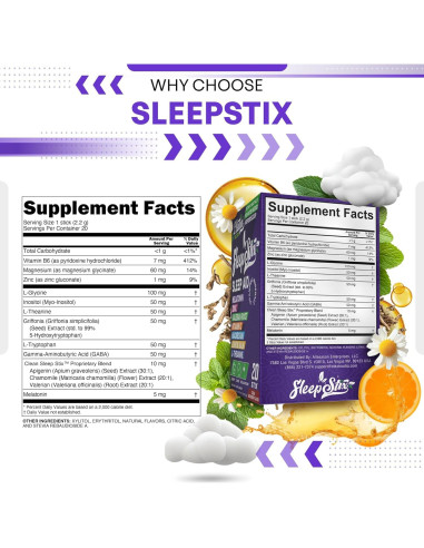 Polvo Clean Sleep Stix 20 Stix - Melatonina y Magnesio