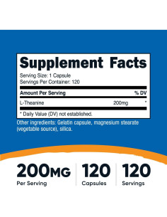 L-Theanina Nutricost 200mg 120 Cápsulas Sin OGM Sin Gluten 2