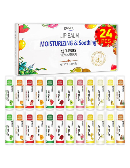 Bálsamo Labial Natural DMSKY 24 Paquetes 12 Sabores Hidratante