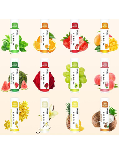 Bálsamo Labial Natural DMSKY 24 Paquetes 12 Sabores Hidratante