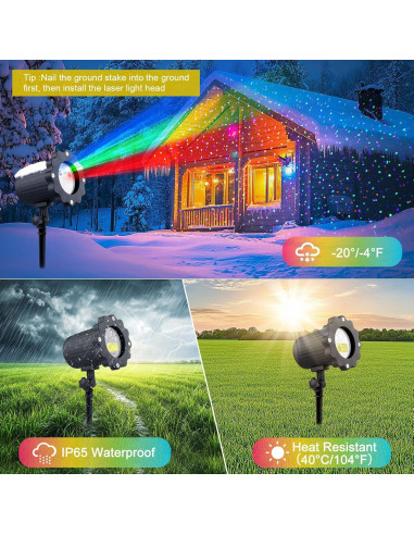 Proyector Láser RGB Firefly Impermeable para Exteriores 12 Efectos