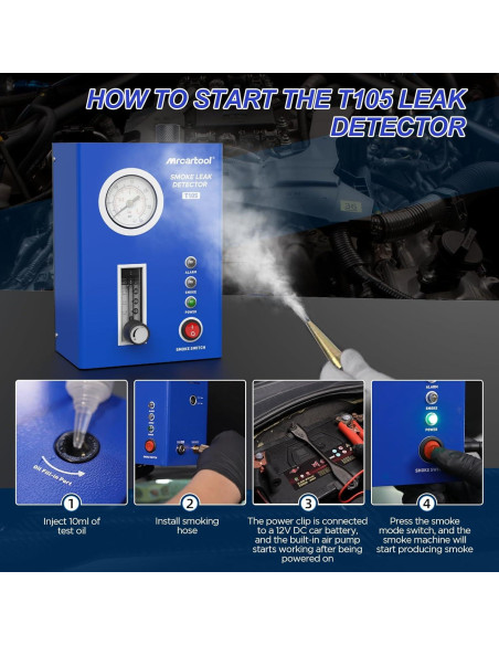 Probador de Fugas de Humo MR CARTOOL T105 12V DC con Manómetro