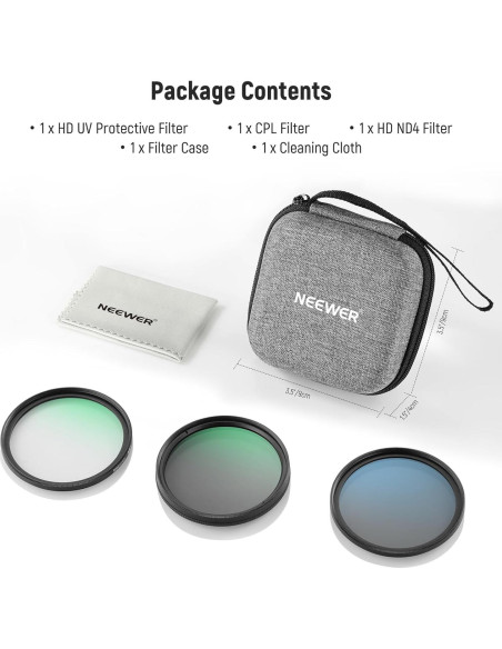 Filtro de Lente UV/CPL/ND 37mm NEEWER con Estuche Duro Filtro de Lente UV/CPL/ND 37mm NEEWER con Estuche Duro