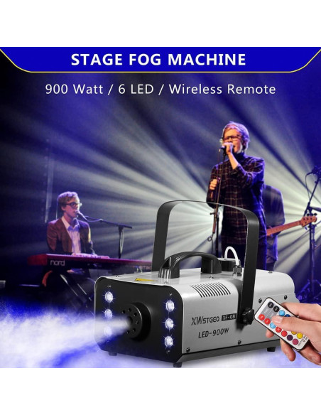 Máquina de Niebla 900W XWSTGEQ con 6 Luces LED y Control Remoto