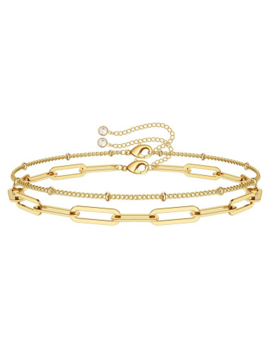 Brazalete Ajustable de Oro 14K para Mujeres - Cadena Ovalada y Perlas
