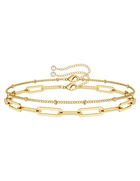 Brazalete Ajustable de Oro 14K para Mujeres - Cadena Ovalada y Perlas