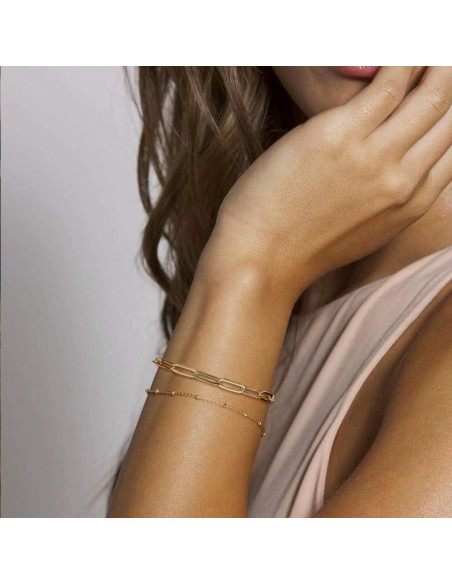 Brazalete Ajustable de Oro 14K para Mujeres - Cadena Ovalada y Perlas