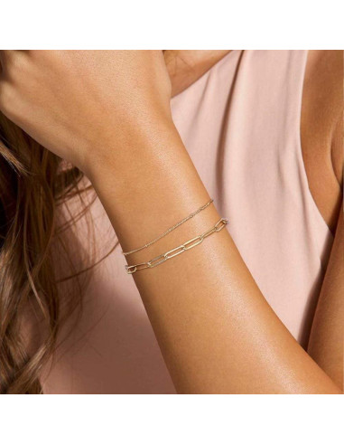 Brazalete Ajustable de Oro 14K para Mujeres - Cadena Ovalada y Perlas