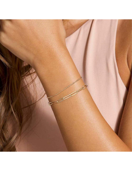 Brazalete Ajustable de Oro 14K para Mujeres - Cadena Ovalada y Perlas