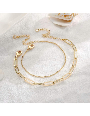 Brazalete Ajustable de Oro 14K para Mujeres - Cadena Ovalada y Perlas