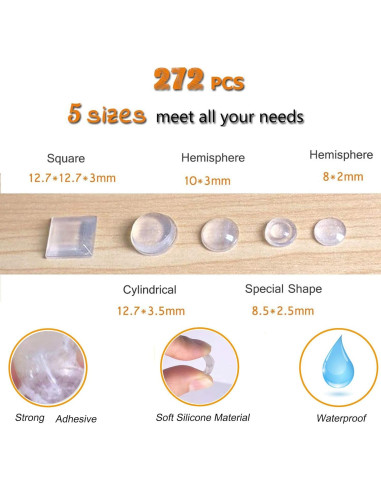 Bumpers Transparentes Autoadhesivos de Silicona 272 Pcs - 5 Tamaños