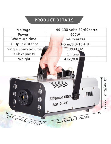 Máquina de Niebla 900W XWSTGEQ con 6 Luces LED y Control Remoto