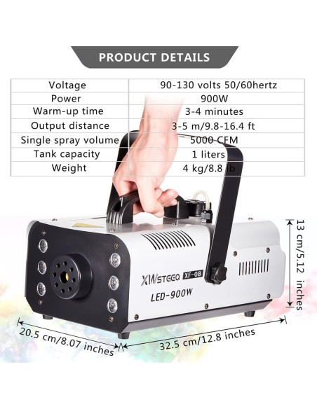 Máquina de Niebla 900W XWSTGEQ con 6 Luces LED y Control Remoto