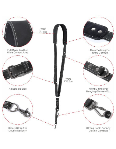 Arnés de cámara individual Padwa Lifestyle negro mate 100% cuero