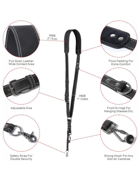 Arnés de cámara individual Padwa Lifestyle negro mate 100% cuero