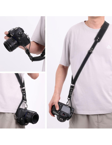 Arnés de cámara individual Padwa Lifestyle negro mate 100% cuero