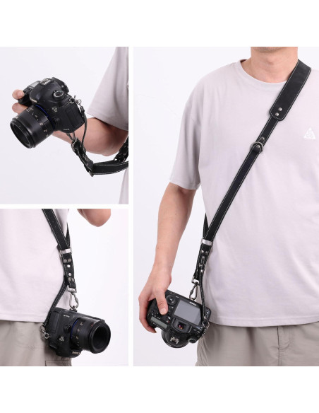 Arnés de cámara individual Padwa Lifestyle negro mate 100% cuero