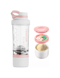 Botella de batido Youcanplato 620 ML Rosa con compartimento