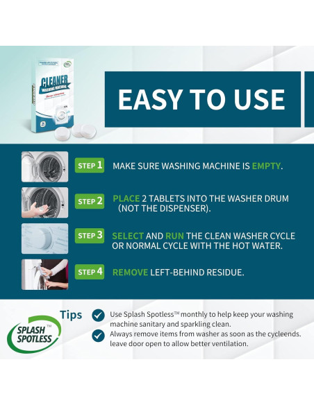 Limpiador de Lavadora Splash Spotless 24 Tabletas Eficaces Limpiador de Lavadora Splash Spotless 24 Tabletas Eficaces