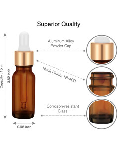 Botellas Cuentagotas de Vidrio Ámbar 15 ml PrettyCare - 24 Pcs 2