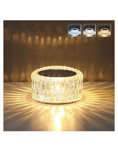 Lámpara de Mesa LED Cristal Portátil 3 Colores Control Táctil