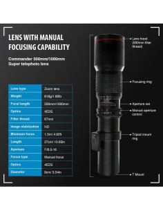 Lente Telefoto 500-1000mm Manual Commander para Canon M 2