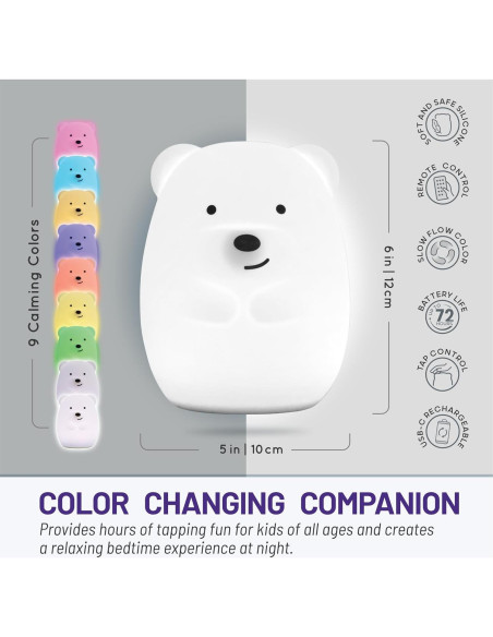 Luz Nocturna Infantil LumiPets Oso 9 Colores Control Remoto Luz Nocturna Infantil LumiPets Oso 9 Colores Control Remoto