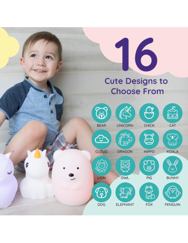 Luz Nocturna Infantil LumiPets Oso 9 Colores Control Remoto