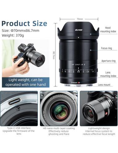 Lente VILTROX 24mm F1.8 Z para Cámaras Nikon Sin Espejo