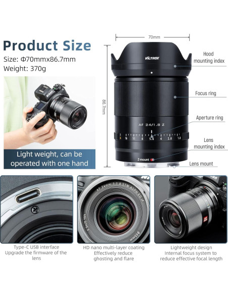 Lente VILTROX 24mm F1.8 Z para Cámaras Nikon Sin Espejo