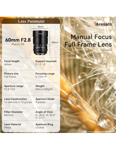 Lente Macro 60mm F2.8 2X 7artisans para Canon RF