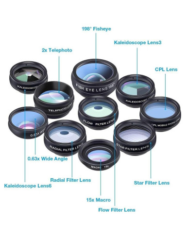 Kit de Lentes 10 en 1 Apexel para Smartphone - Macro, Gran Angular, Telefoto