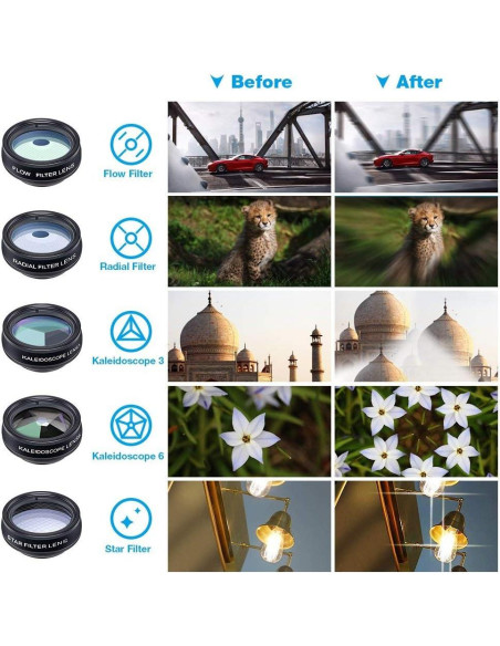 Kit de Lentes 10 en 1 Apexel para Smartphone - Macro, Gran Angular, Telefoto