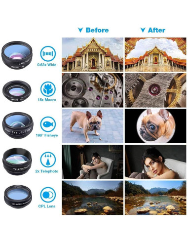 Kit de Lentes 10 en 1 Apexel para Smartphone - Macro, Gran Angular, Telefoto