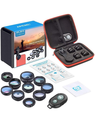 Kit de Lentes 10 en 1 Apexel para Smartphone - Macro, Gran Angular, Telefoto