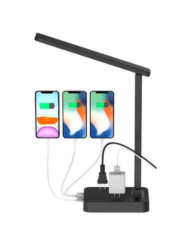 Lámpara de escritorio LED Drevet con USB-C y 3 puertos