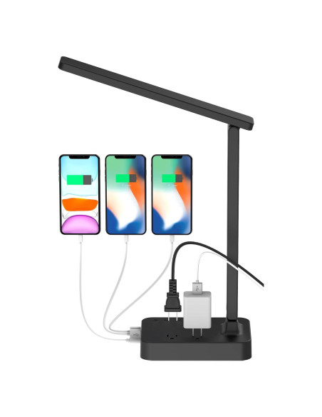 Lámpara de escritorio LED Drevet con USB-C y 3 puertos