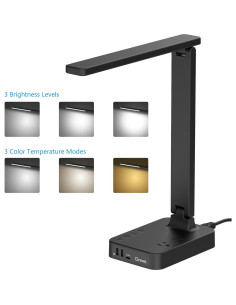 Lámpara de escritorio LED Drevet con USB-C y 3 puertos 2