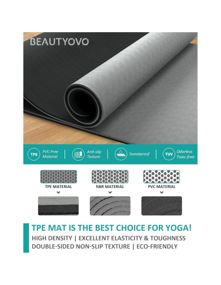 Esterilla de Yoga BEAUTYOVO TPE Antideslizante 182.88x60.96cm