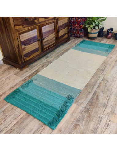 Alfombra de Yoga Ecológica Jaipur art & Rugs 183x61cm Verde-Blanco