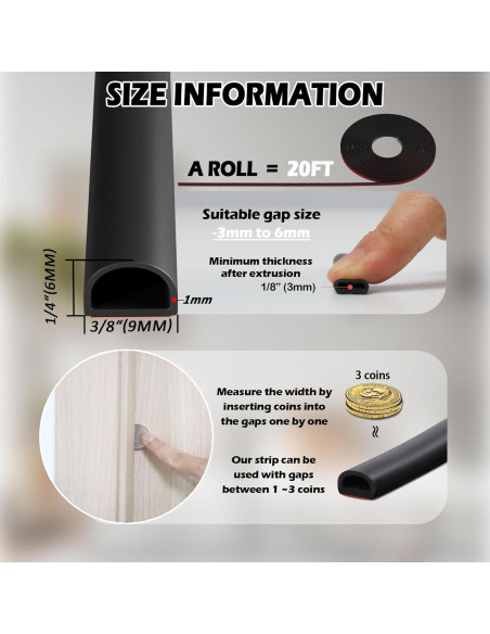 Burlete de Silicona Bantie 6.1m Negro para Puertas y Ventanas