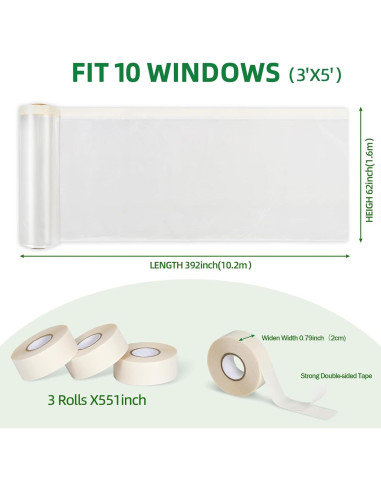 Kit de Aislamiento de Ventanas FLYZZZ 1.6m x 10m para Invierno