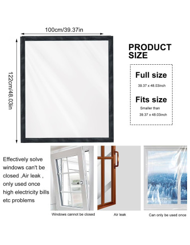 Kit de Aislamiento de Ventanas Jeyeou 99x122 cm PVC Transparente