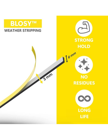 Burlete Adhesivo Blosy 3 Rollos 4.88m Espuma Aislante Blanco