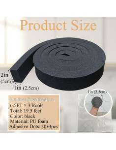 3 Rollos Cinta de Aislamiento de Espuma AKLVBL 5.08cm x 1.98m 2