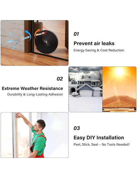 Tira de Sellado para Ventanas GCJUYA 299.72cm Negro Aislante