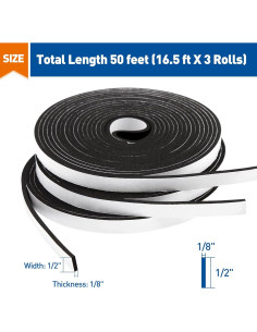 Sellador de Puerta MAGZO Cinta de Espuma Adhesiva 50FT Negro 2