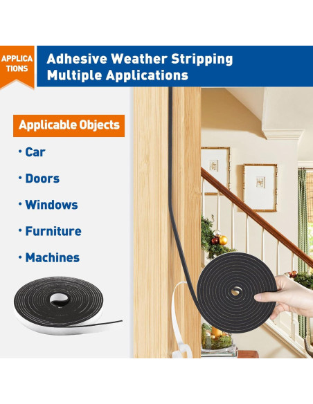 Sellador de Puerta MAGZO Cinta de Espuma Adhesiva 50FT Negro