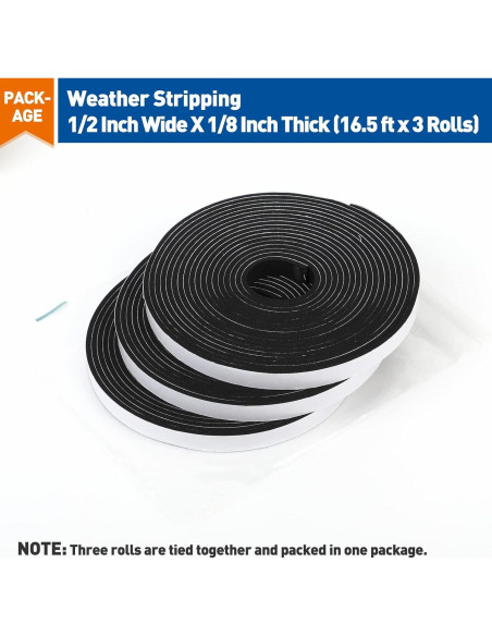 Sellador de Puerta MAGZO Cinta de Espuma Adhesiva 50FT Negro