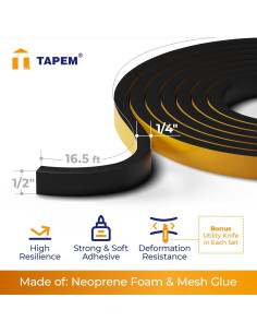 Sellador de Puerta Tapem 10 m - 2 Rollos de Espuma Neopreno 2